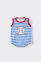 Blue stripe baseball applique boy bubble