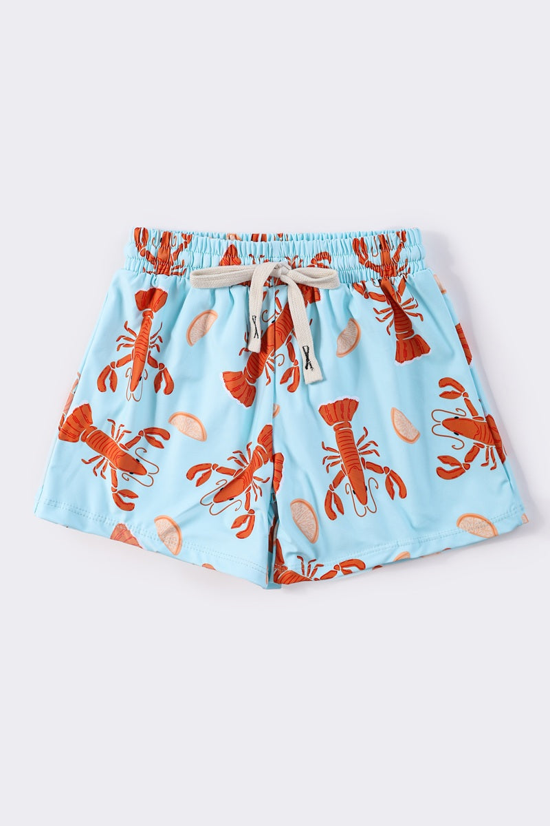 Lobster print boy swim trunks