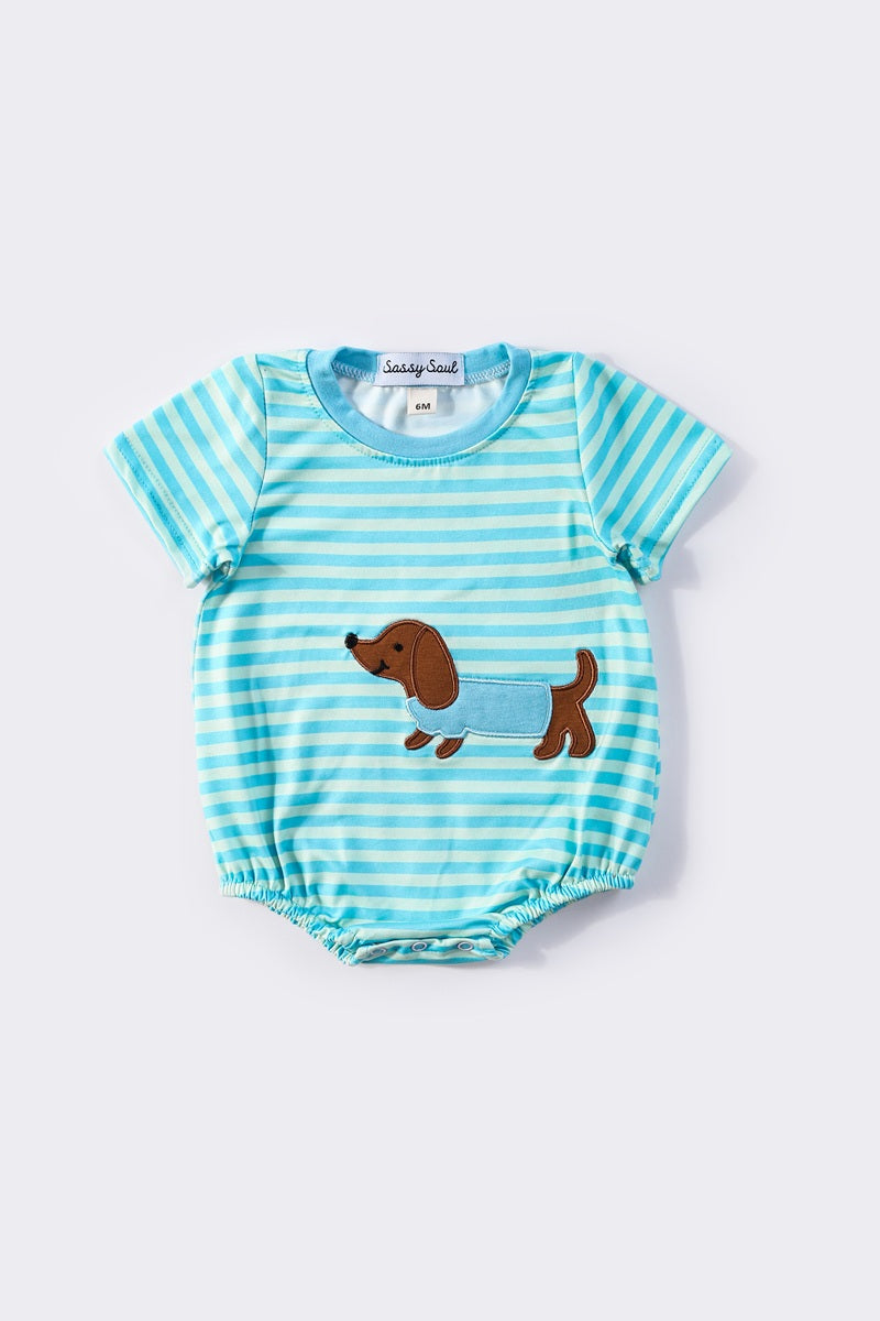 Blue stripe puppy applique boy bubble