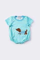 Blue stripe puppy applique boy bubble