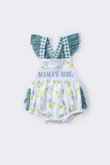 Teal floral print MAMA'S GIRL embroidery bubble