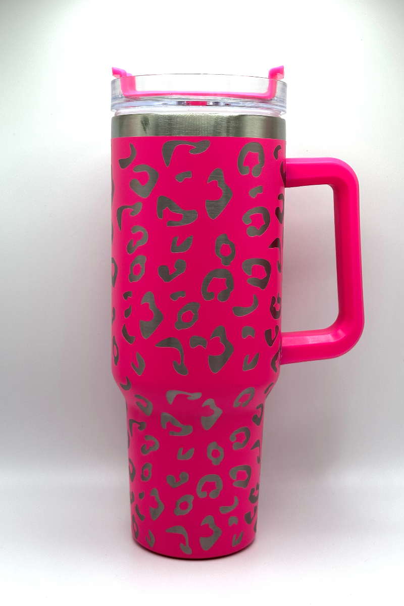 Yikpo 40oz Leopard Tumbler with Handle and Straw Wrap Cheetah Animal  Print Car Mug Outdoor Sports Travel Stainless Steel Coffee Tumbler (Pink):  Tumblers & Water Glasses