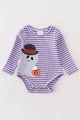 Purple stripe ghost pumpkin applique boy romper