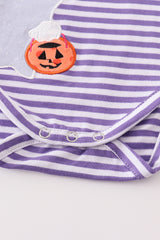 Purple stripe ghost pumpkin applique boy romper