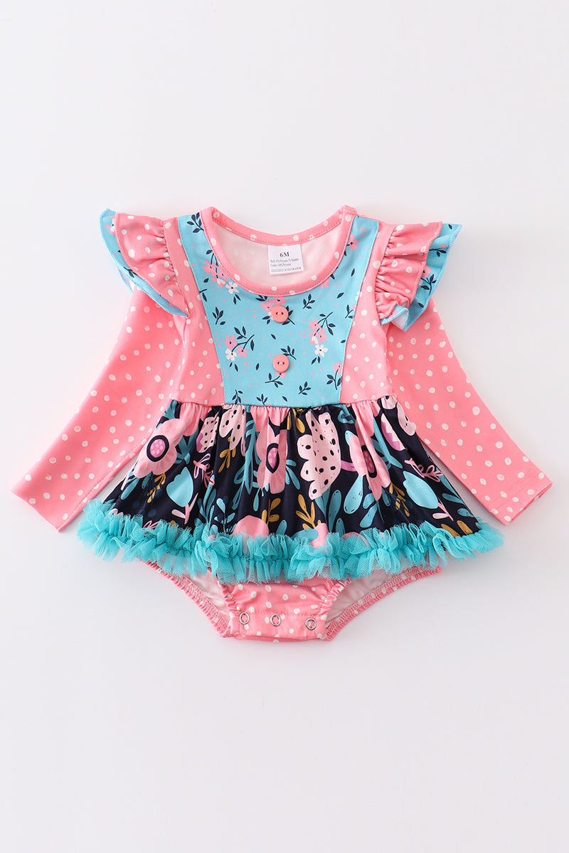 Pink floral print ruffle baby romper – Honeydewusa