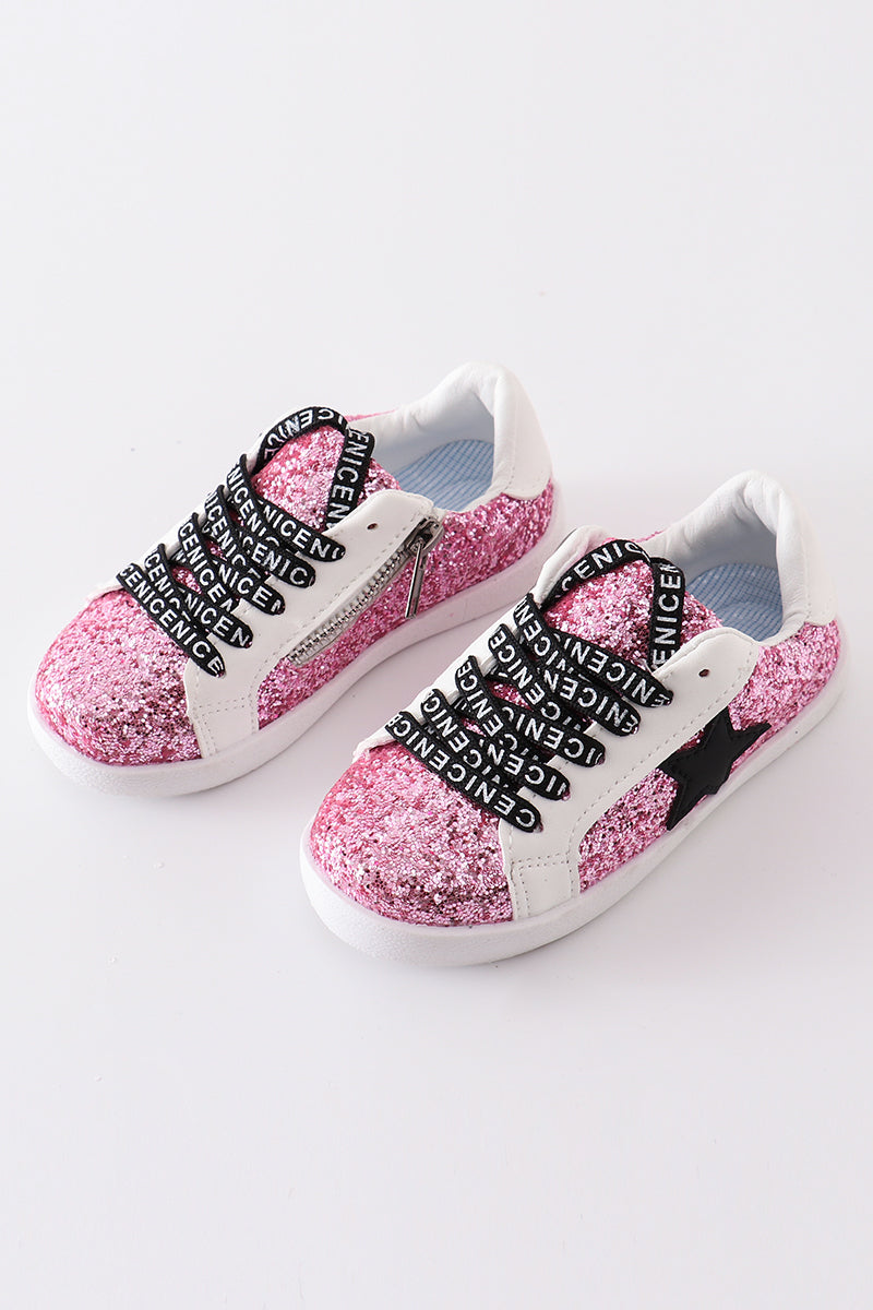 Hot pink star glitter sneaker (toddler to big kids)