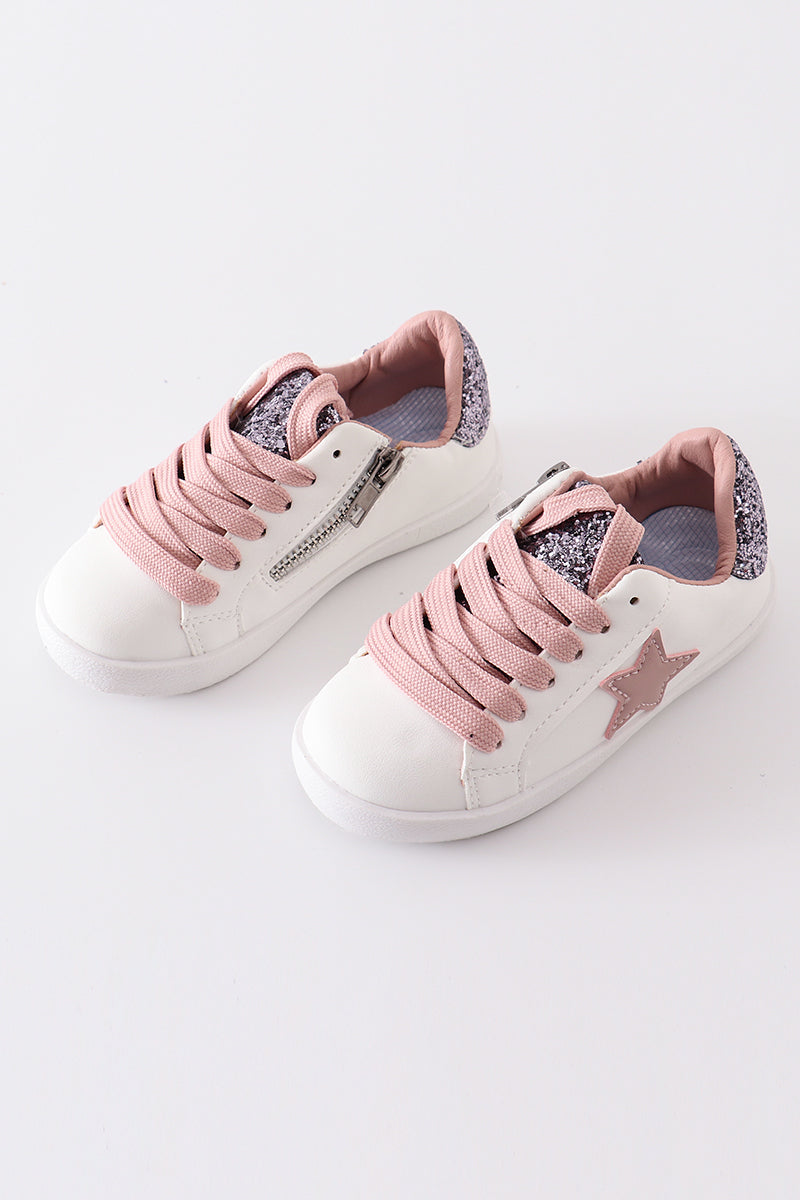 White pink star glitter sneaker (toddler to big kids)