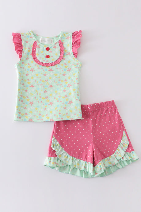 Platinum star print ruffle girl set