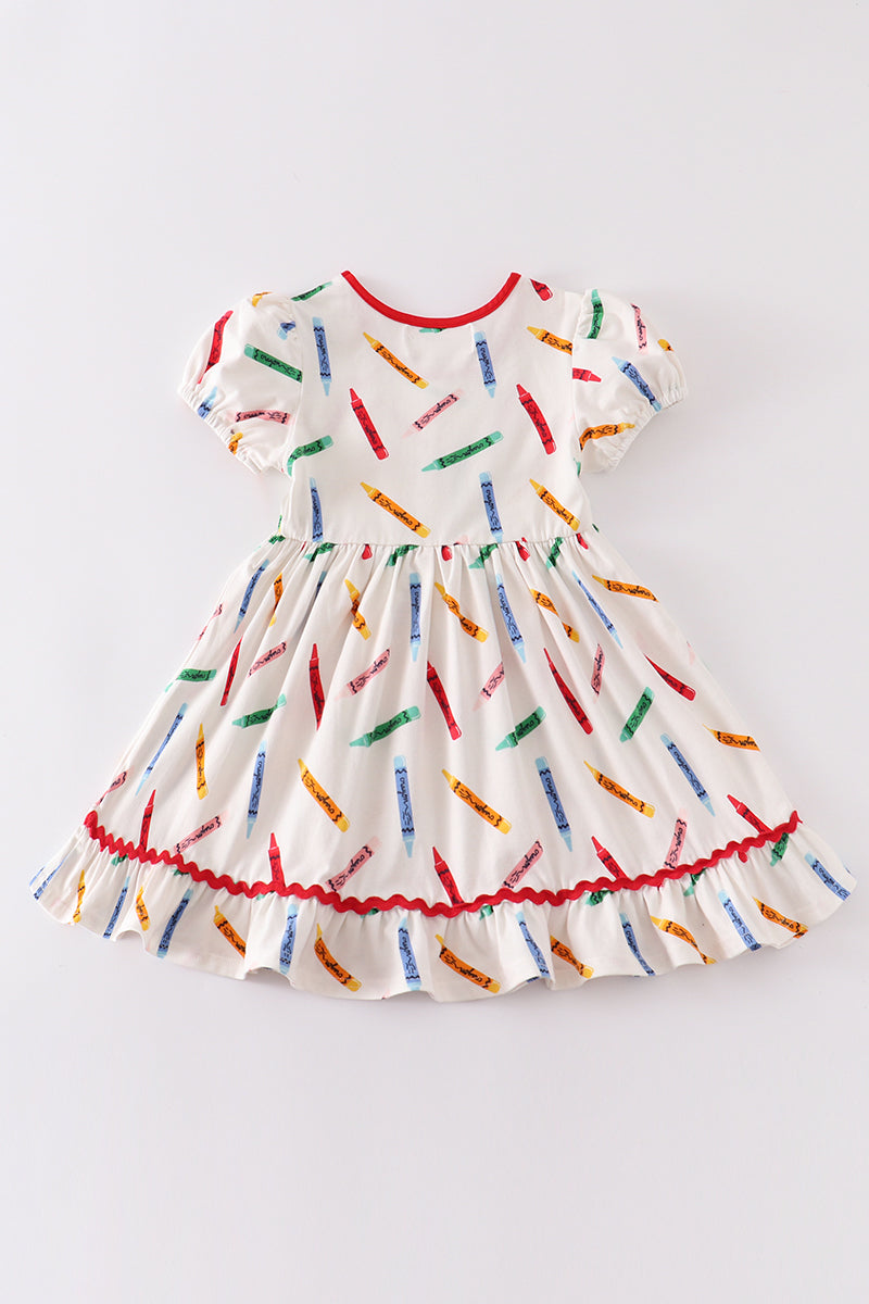 Crayon print ruffle dress