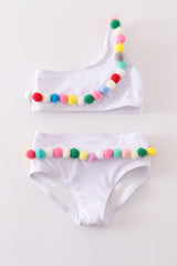 Multicolored pom pom 2pc swimsuit