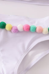 Multicolored pom pom 2pc swimsuit