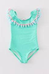 Green pom pom girl one pcs swimsuit