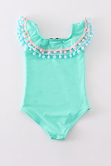 Green pom pom girl one pcs swimsuit