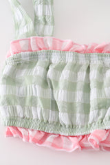 Green seersucker gingham 2pc girl swimsuit