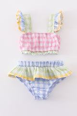 Multicolored gingham 2pc girl swimsuit