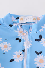 Blue daisy print 2pc girl swimsuit UPF50+