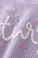 Lavender hand-embroidery one&two birthday pullover sweater