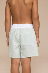 Green white plaid boys swimming trunks