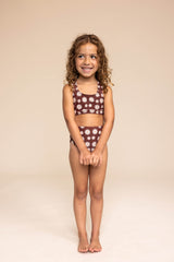 Brown daisy print 2pc swimsuit (size run small, go up 1-2 sizes)