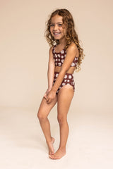 Brown daisy print 2pc swimsuit (size run small, go up 1-2 sizes)