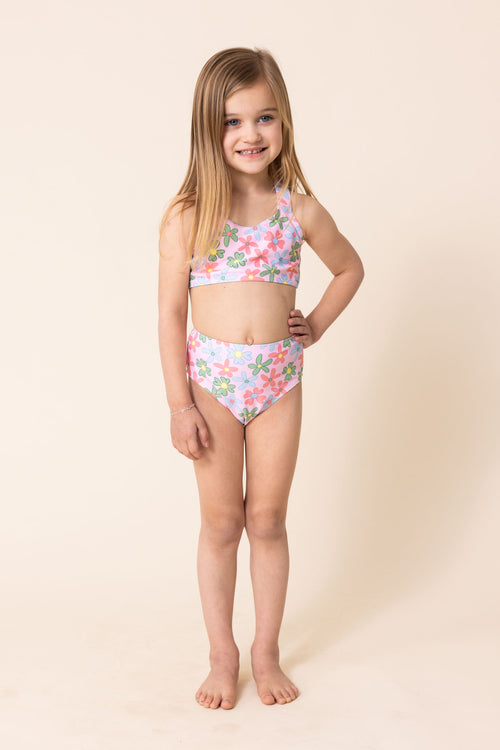 Floral print 2pc girl swimsuit (size run small, go up 2-3 sizes)
