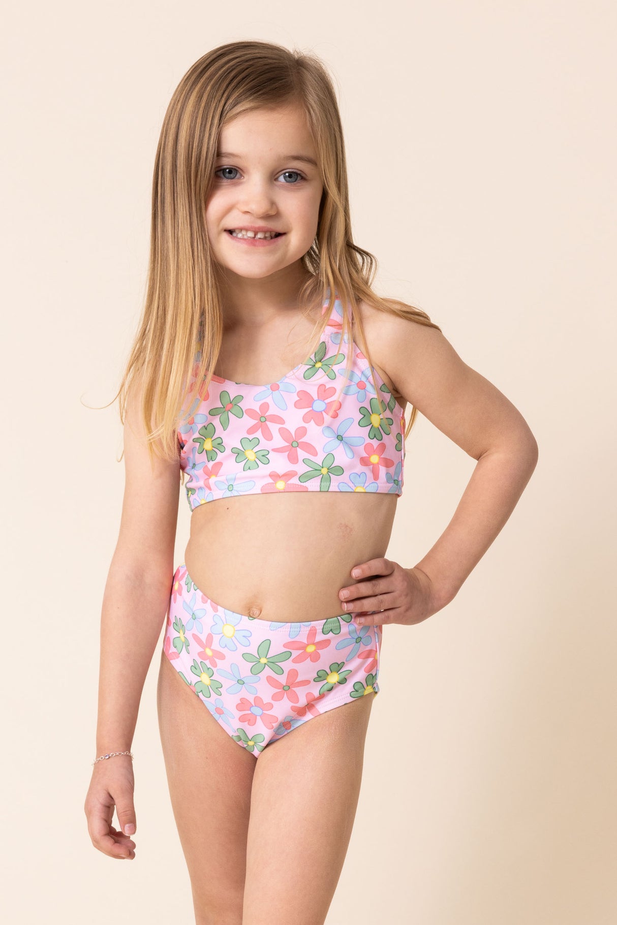 Floral print 2pc girl swimsuit (size run small, go up 2-3 sizes)