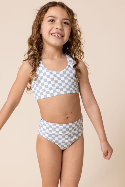 Green plaid 2pc girl swimsuit (size run small, go up 2-3 sizes)