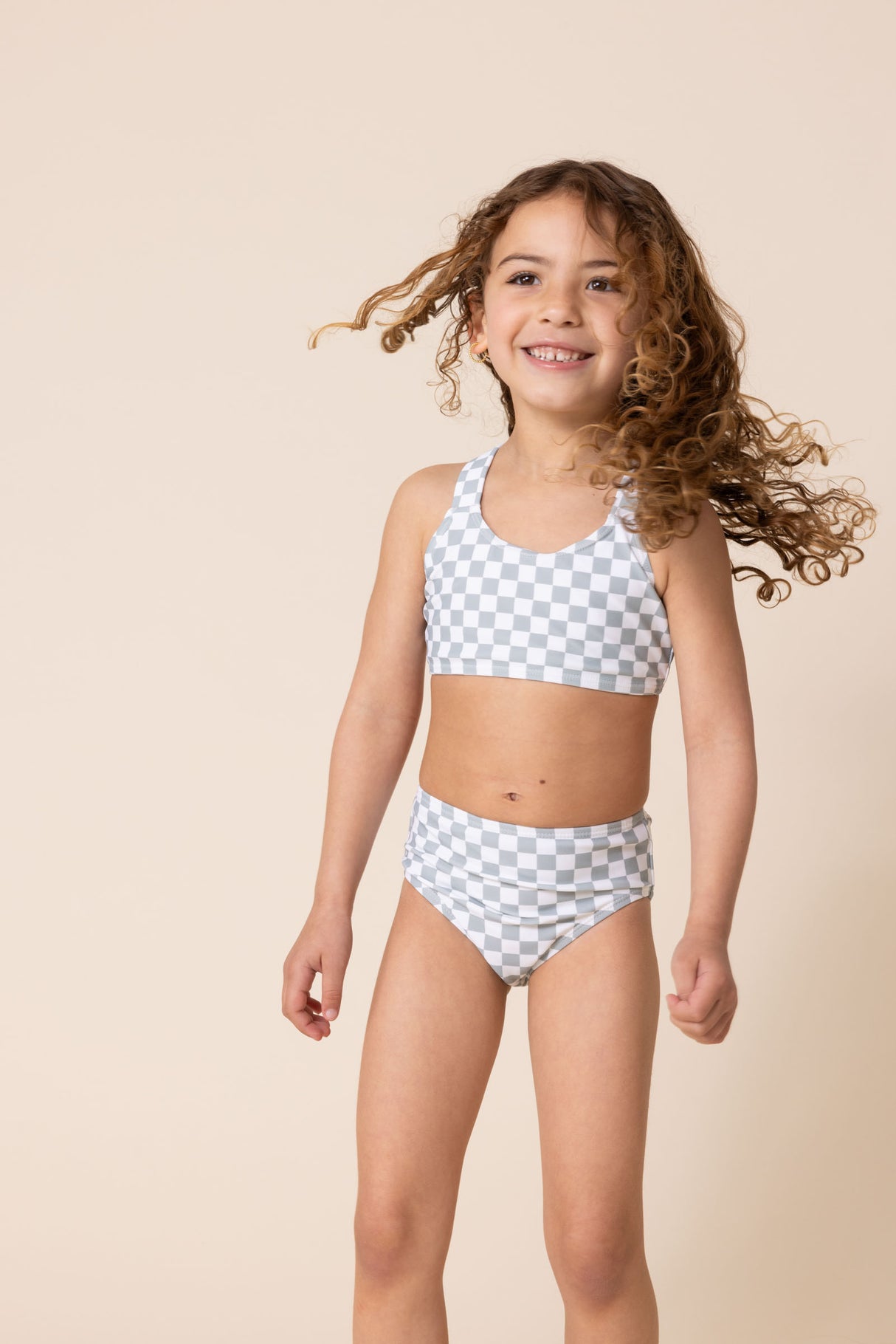 Green plaid 2pc girl swimsuit (size run small, go up 2-3 sizes)