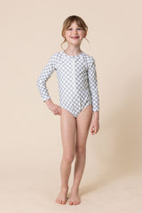 Green plaid zip rashguard girl swimsuit