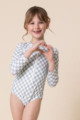 Green plaid zip rashguard girl swimsuit