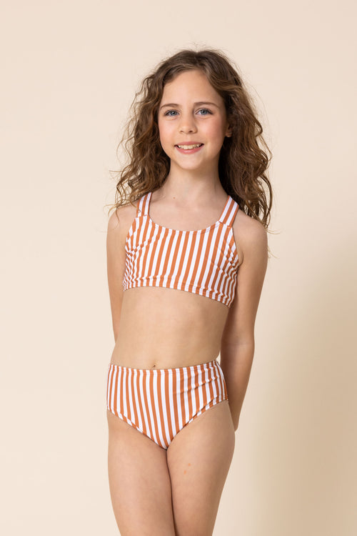 Terracotta stripe 2pc girl swimsuit (size run small, go up 1-2 sizes)