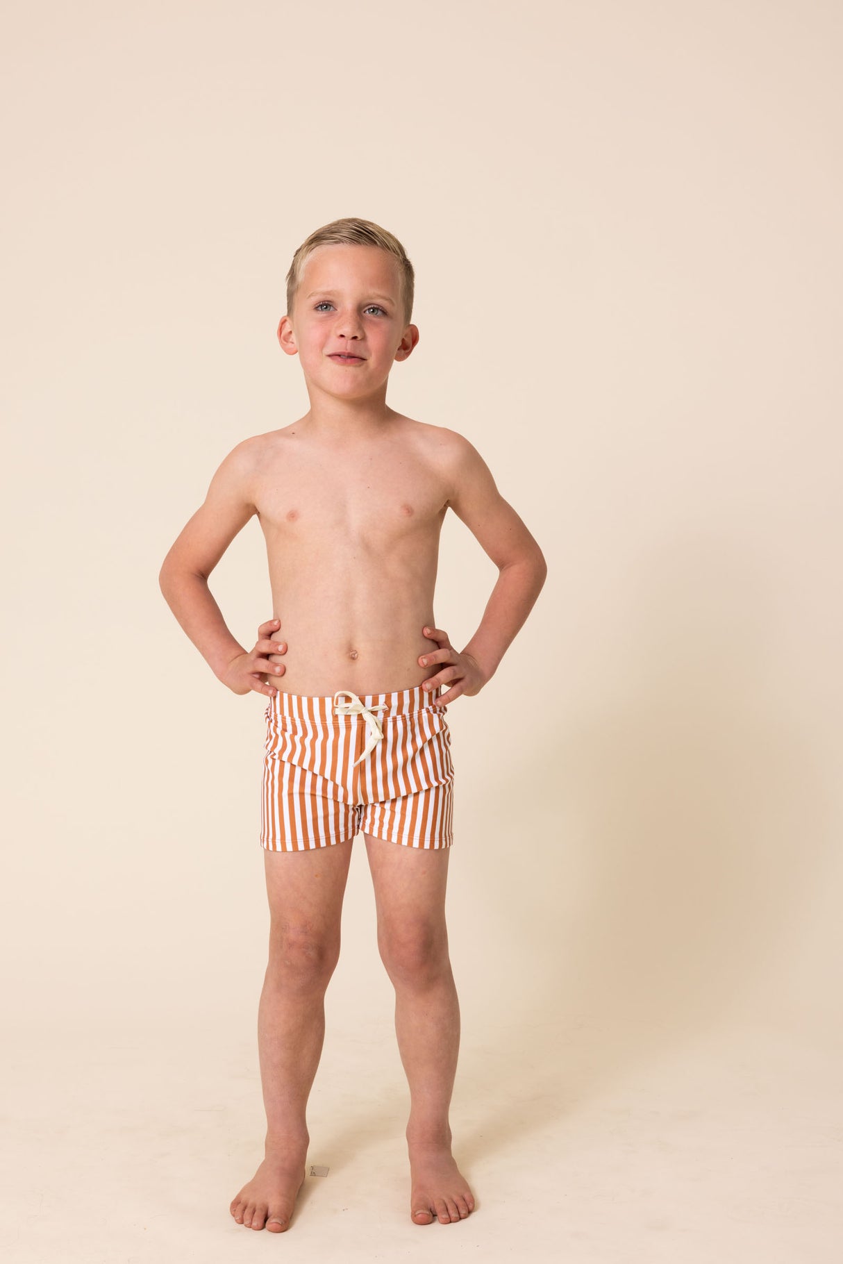 Terracotta stripe boys swimming trunks