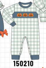 Sage Turkey Embroidery Gingham Romper