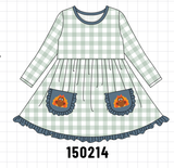 Sage Turkey Embroidery Gingham Dress