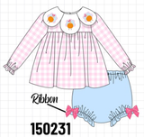 Pink Turkey Embroidery Gingham Bloomer Set