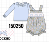 Blue Floral Bow Smocked 2pc Bubble Set