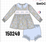 Blue Floral Bow Smocked Bloomer Set