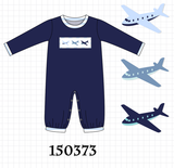 Navy Airplane Embroidery Romper