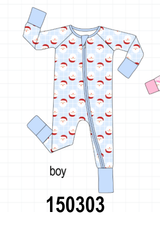 Blue Santa Claus Zip Bamboo Romper