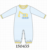 Blue Excavator Applique Stripe Romper