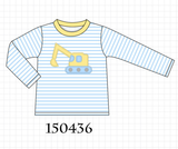 Blue Excavator Applique Stripe Top