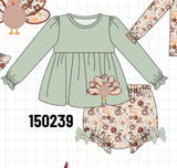 Sage Turkey Applique Bow Bloomer Set
