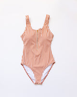 Terracotta stripe one piece women swimsuit