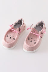 Pink cat canvas slip on shoes