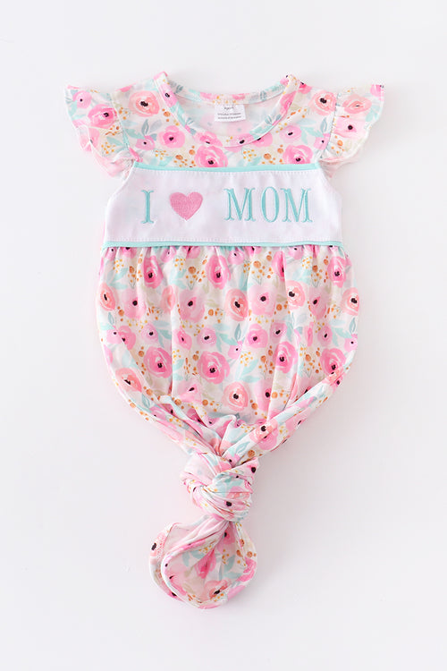 Rose print embroidery girl nightgown
