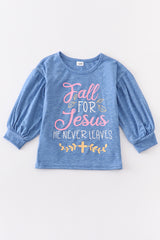 Blue fall for jesus girl top