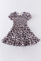 Leopard smocked girl dress mommy&me