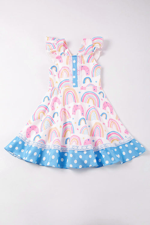 Rainbow print ruffle twirl dress